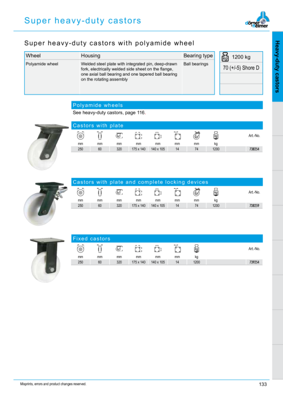 Dörner & Helmer SL-Lenkrolle 200x50mm, Platte 135x110mm 735435