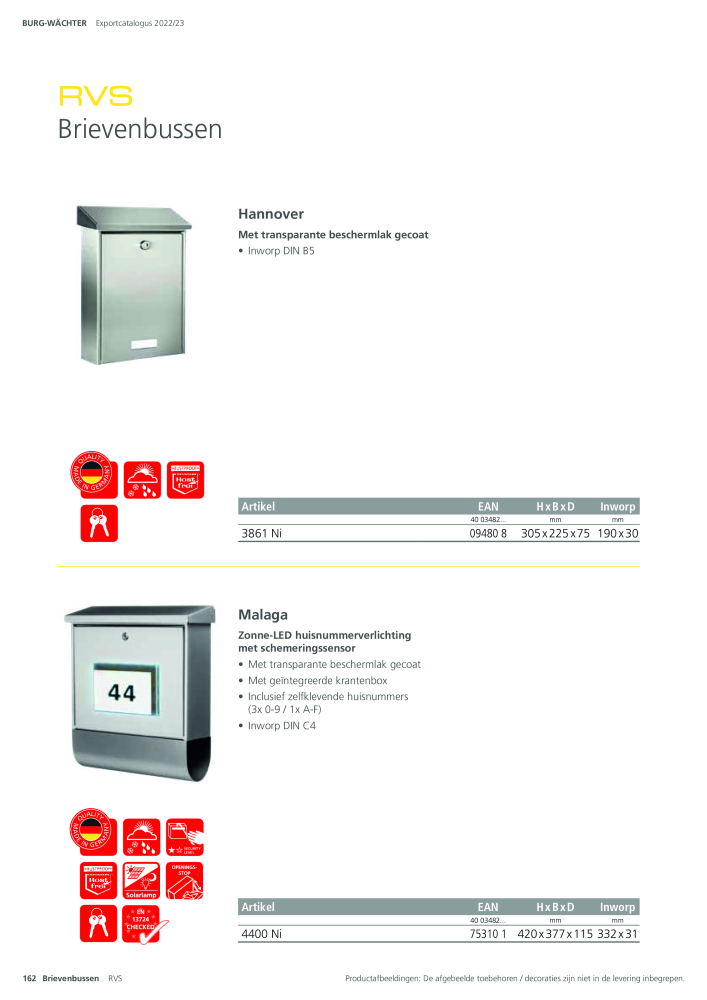 BURG-WÄCHTER Hoofdcatalogus Nb. : 20450 - Page 162