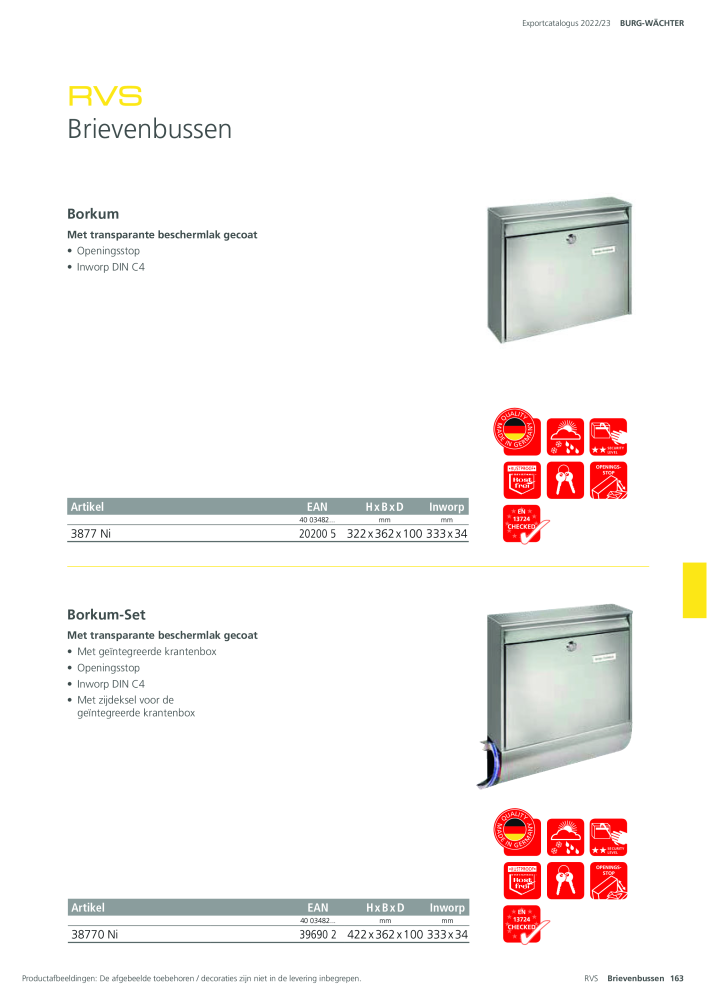 BURG-WÄCHTER Hoofdcatalogus Nb. : 20450 - Page 163