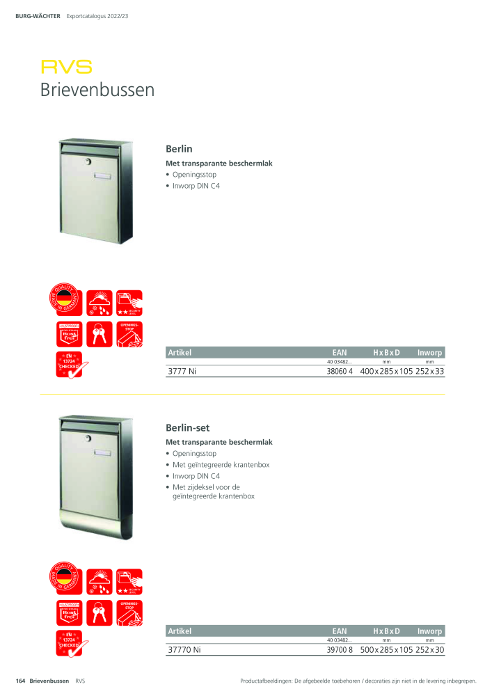BURG-WÄCHTER Hoofdcatalogus NR.: 20450 - Pagina 164