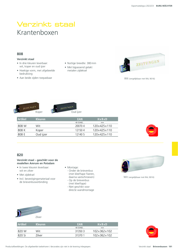 BURG-WÄCHTER Hoofdcatalogus Nb. : 20450 - Page 191