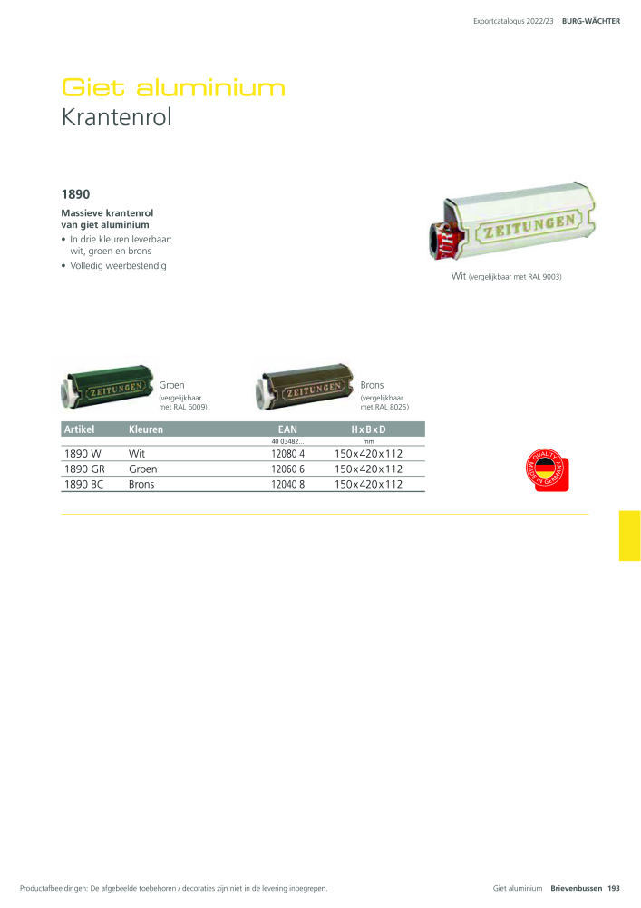 BURG-WÄCHTER Hoofdcatalogus Nb. : 20450 - Page 193