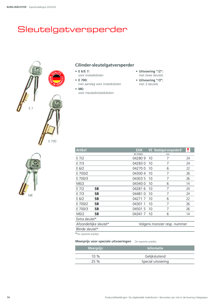BURG-WÄCHTER Hoofdcatalogus Nb. : 20450 - Page 74