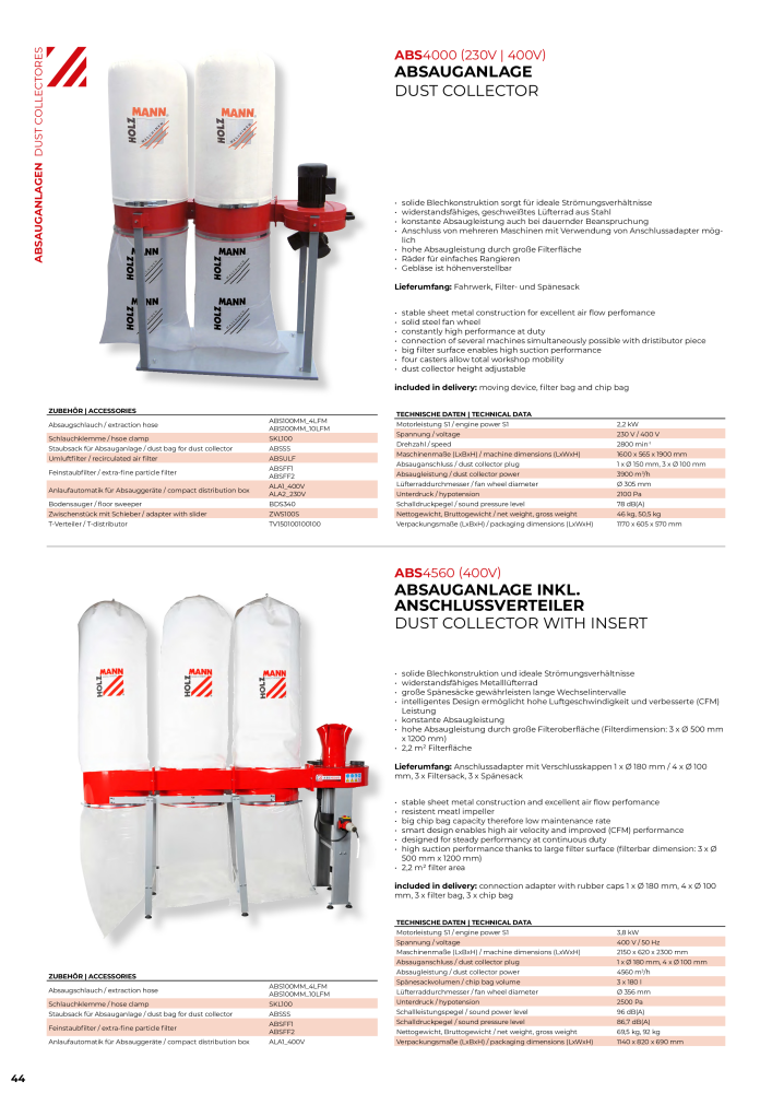 Holzmann Maschinen General Catalog Wood NEJ.: 20501 - Sida 44