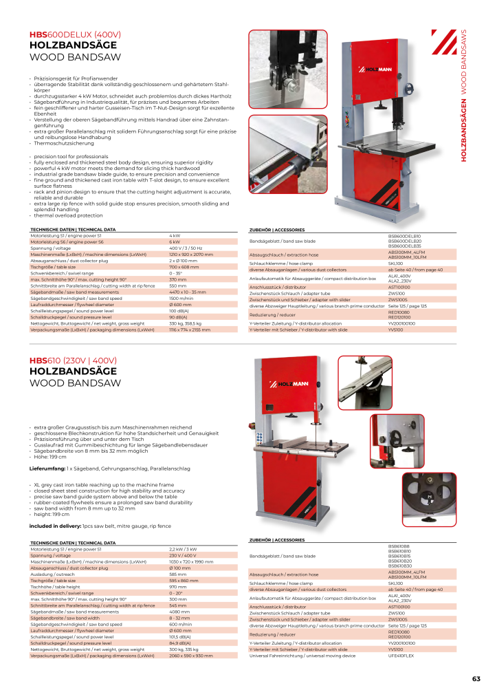 Holzmann Maschinen General Catalog Wood NR.: 20501 - Seite 63