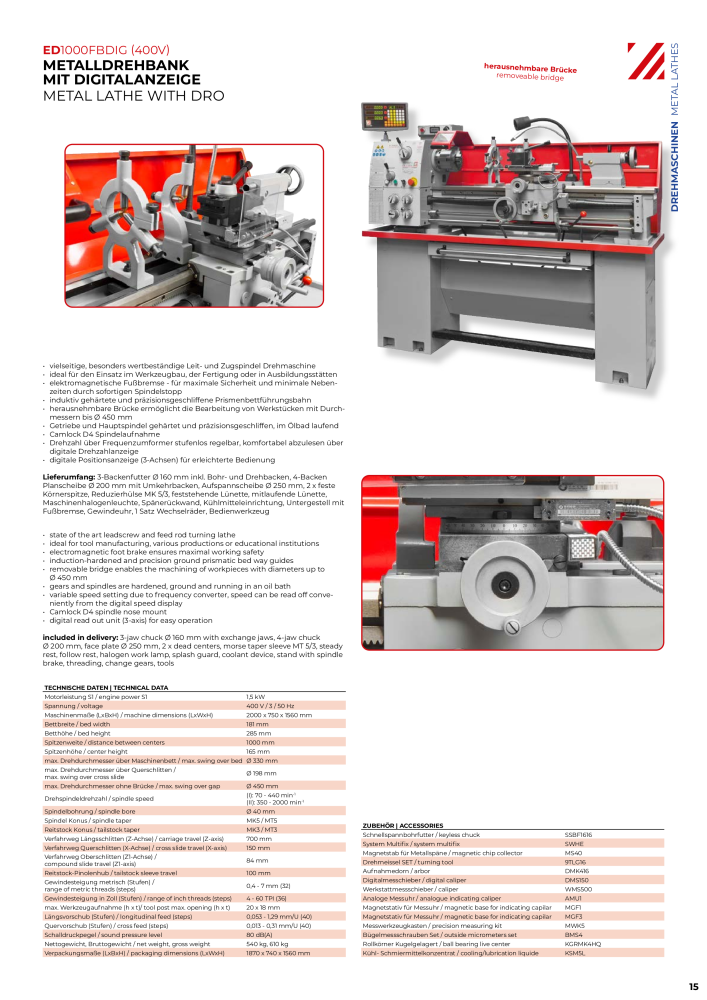 Holzmann Maschinen General Catalog Metal NO.: 20504 - Page 15