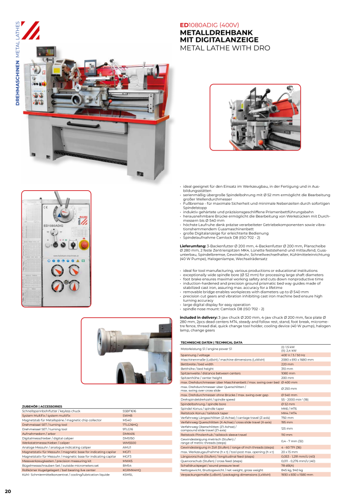 Holzmann Maschinen General Catalog Metal Nb. : 20504 - Page 20