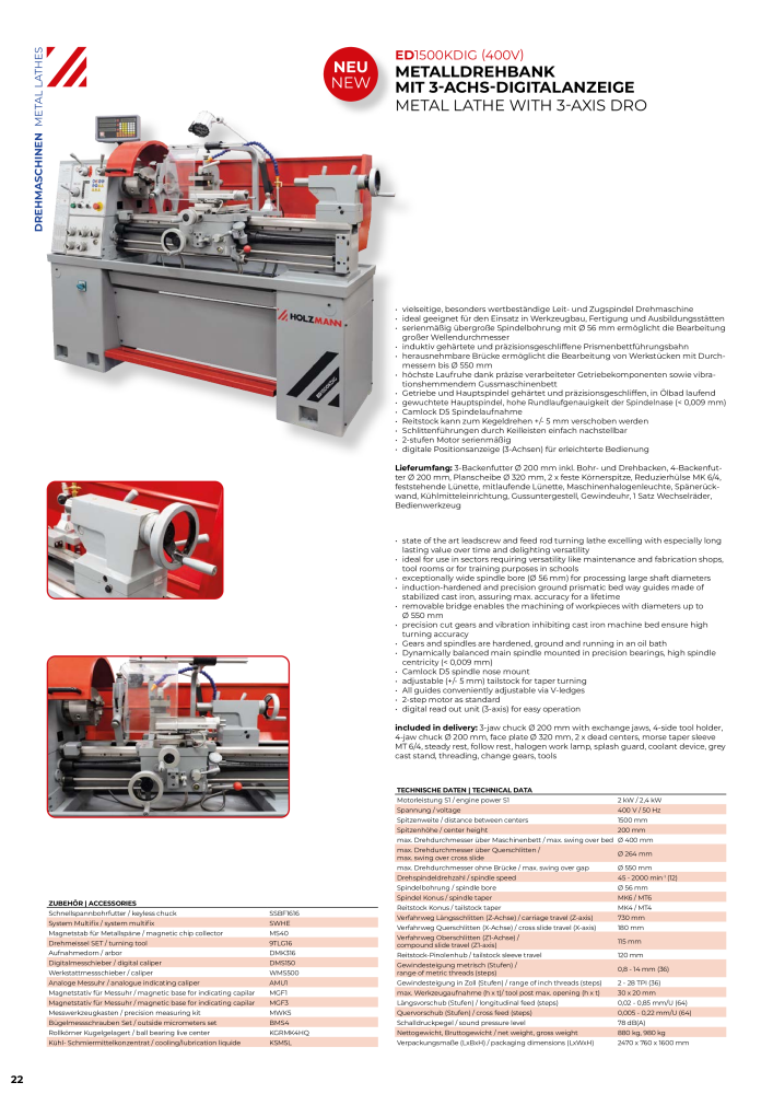 Holzmann Maschinen General Catalog Metal NR.: 20504 - Seite 22