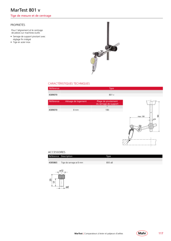 Mahr Tringlerie de mesure et de centrage 801 v 4309070