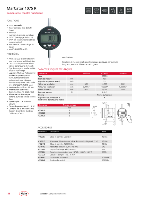 Mahr 1075 R Comparateur numérique 12,5 mm/0,5 ? ZW 0,001 mm mK 4336030