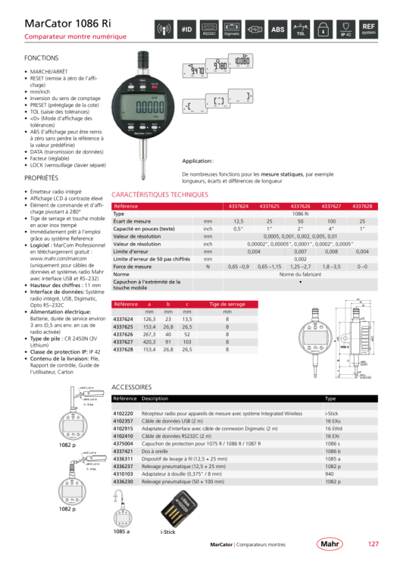 Mahr 1075 R Comparateur numérique 12,5 mm/0,5 ? ZW 0,001 mm mK 4336030