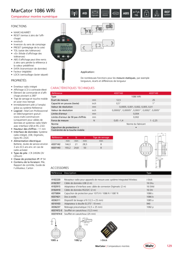 Mahr 1086 Ri Cadran Numérique 25mm/1? ZW 0,01 mm mK 4337135