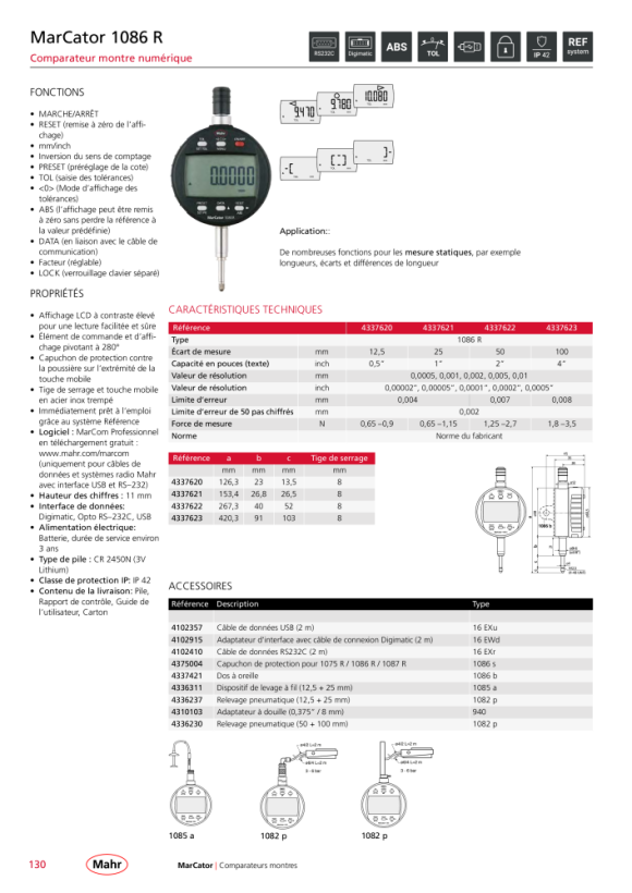 Mahr 1086 R comparateur digital 50mm/2? ZW 0,0005 mm mK 4337622