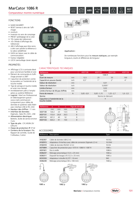 Mahr 1086 R comparateur digital 50mm/2? ZW 0,0005 mm mK 4337622