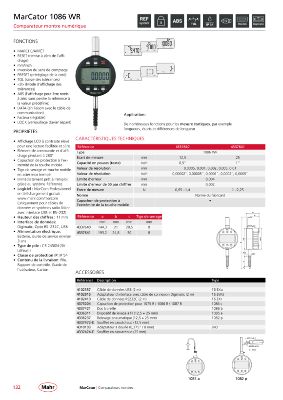 Mahr 1086 R-HR Comparateur numérique 25 mm/1 ? ZW 0,1 µm mK 4337698