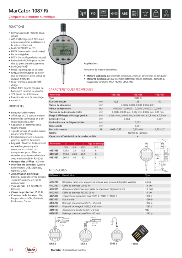 Mahr 1087 Ri Cadran Numérique 25mm/1? ZW 0,0005 mm mK 4337665