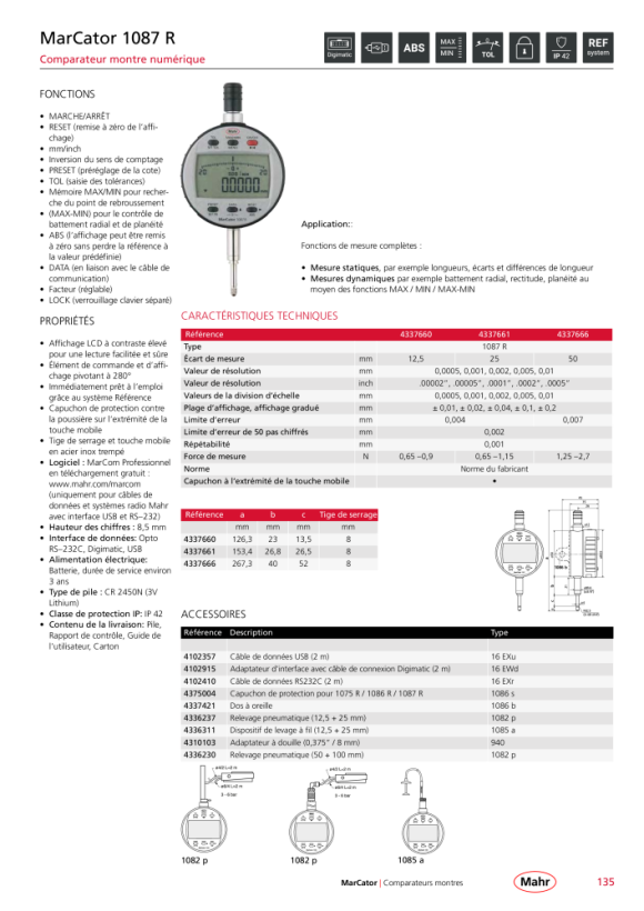 Mahr 1087 Ri Cadran Numérique 25mm/1? ZW 0,0005 mm mK 4337665