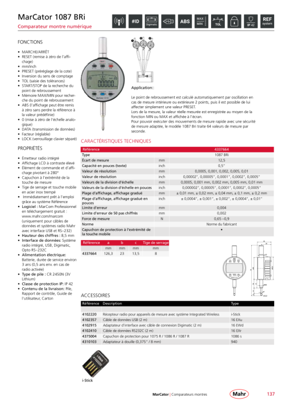 Mahr 1087 R-HR Comparateur numérique 25 mm/1 ? ZW 0,1 µm mK 4337696