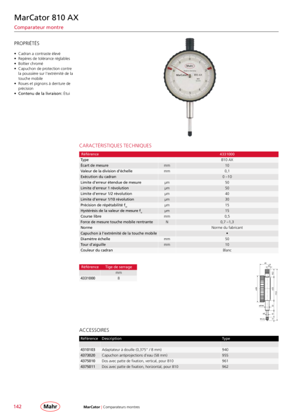 Mahr 962 Œillet de fixation pour comparateurs 810 L et 810 V 4375011