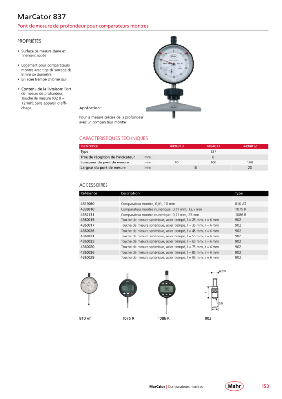 Mahr 837 pont de mesure de profondeur sans comparateur surface de contact 100x16 mm mK 4494011