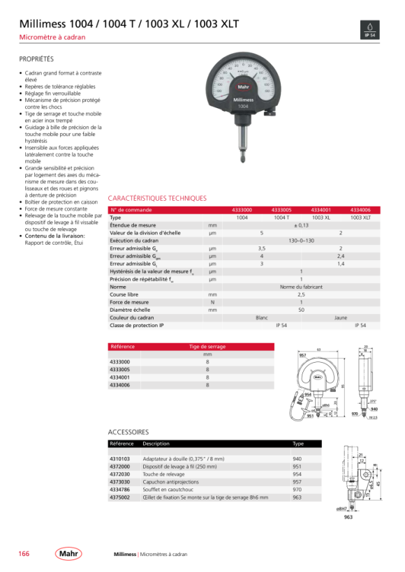 Mahr 1003 pointeur de précision Millimess ±50µm / 1µm 0.5N mK 4334050