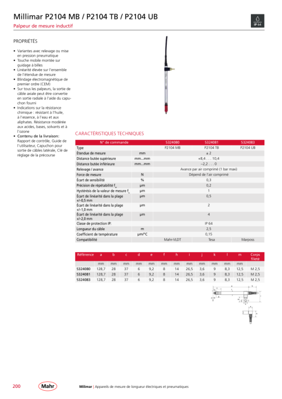 Mahr C2100-F câble prolongateur 10m, sonde ind. 5323164