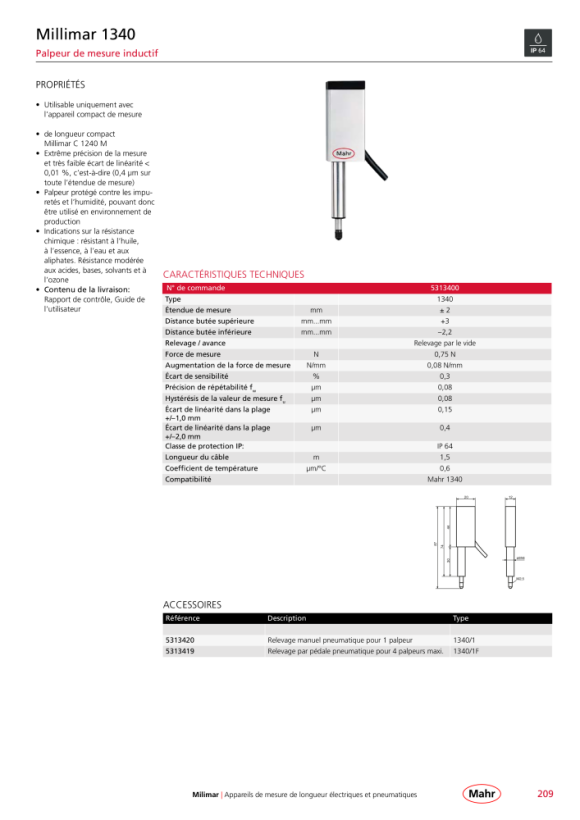 Mahr Pointe de touche HM, 1 mm, 1318 Puppitron 7003902