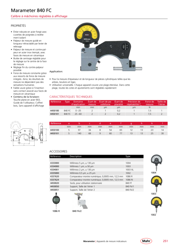 Mahr 840 F Calibre à pression à aiguille de précision 50-100 mm en étui mK 4450002