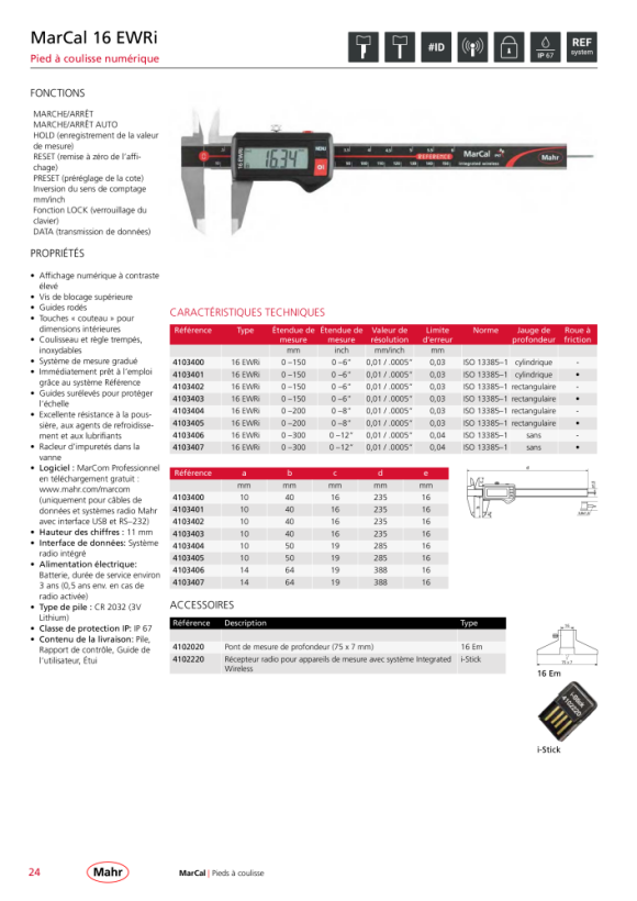 Mahr 16 EEE creuser. Pied à coulisse carré 150 mm Jauge de profondeur mK 4103302