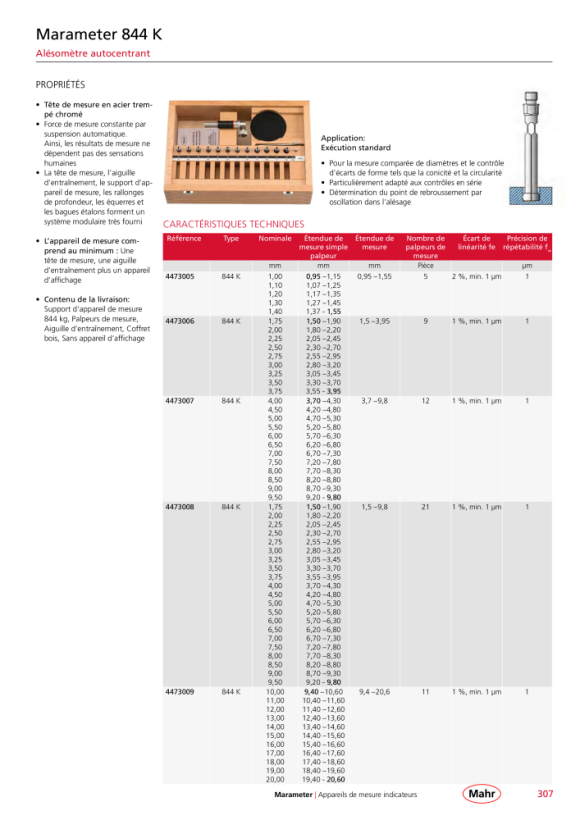 Mahr Appareil de mesure interne 844 K 1,50 - 9,80 mm en coffret mK 4473008