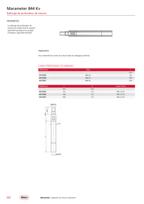 Mahr Butée de profondeur 844 kt avec support d’axe pour Ø 7,9 mm 4473408