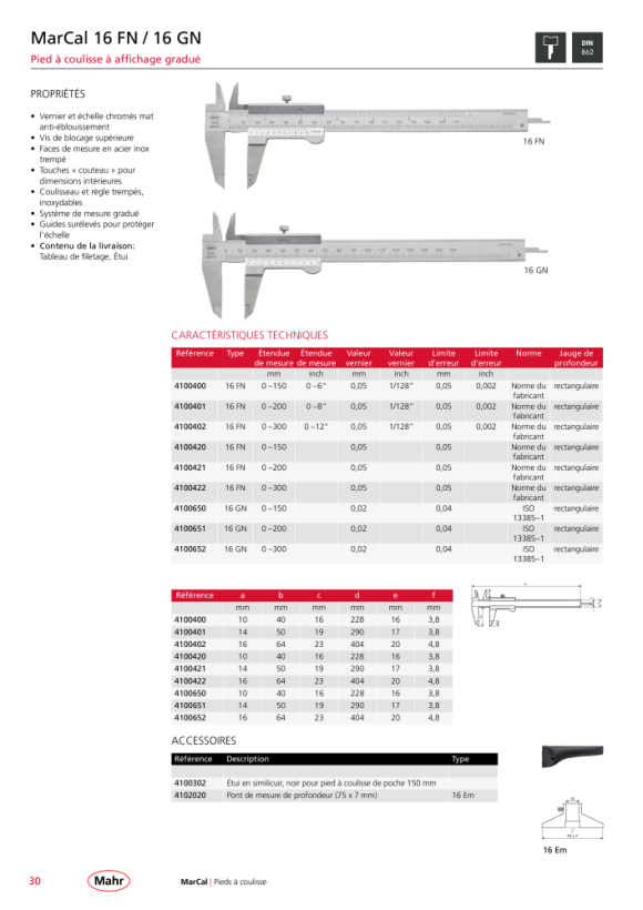Mahr Pied à coulisse 16 GN, vernier 300 mm 0,02 mm 4100652