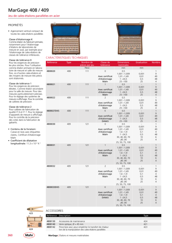 Mahr Jeu de cales étalons 413/K, acier, 5 pièces en mallette avec DK 4800433DKS