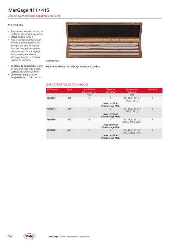 Mahr 404 C/K Jeu de cales de jauge 46 pièces en céramique avec DK 4800088DKS