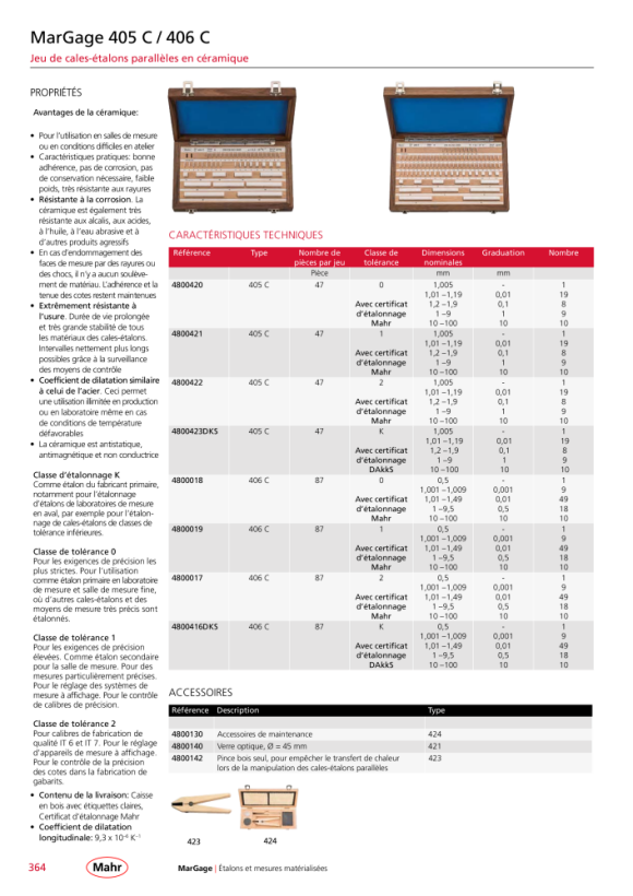 Mahr Jeu de cales étalons 406 C/2 87 pièces en céramique avec DK 4800017