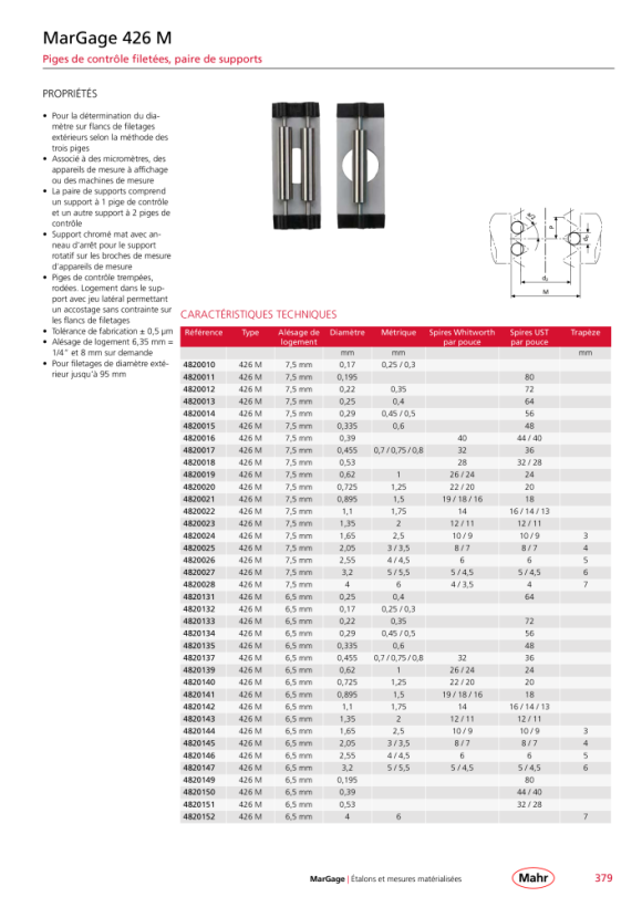 Mahr 426 M paire de porte-outils Ø 1.650 mm alésage de positionnement Ø 6,5 mm mK 4820144