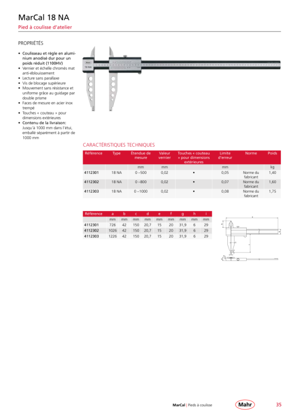 Mahr 18 pieds à coulisse numériques ESA, 800 mm/32 ? en construction légère 4112622