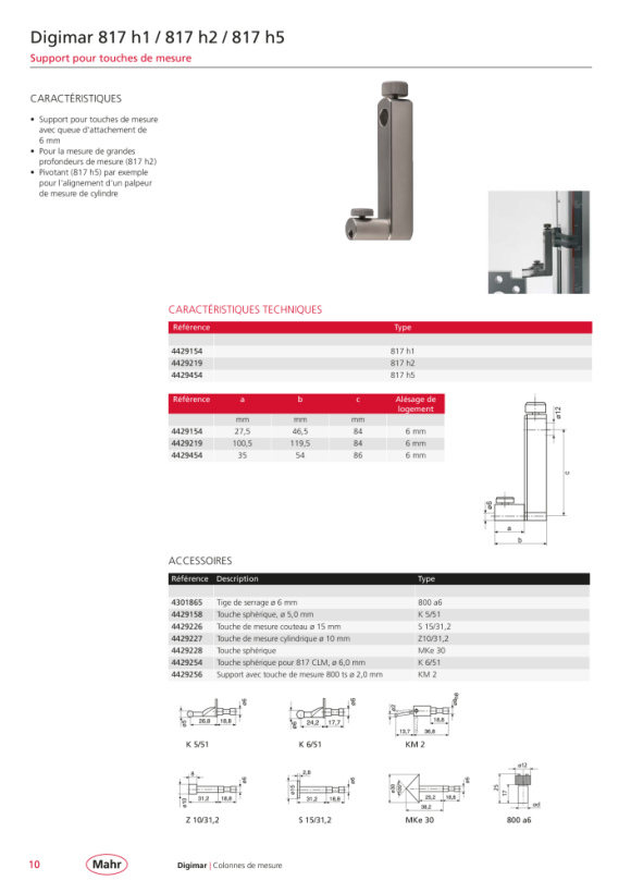 Mahr Insert à bille K6/51 pour, 817 CLM/Probe Tip K6/51 cpl. 4429254