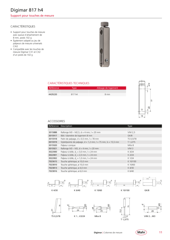 Mahr Insert à bille K6/51 pour, 817 CLM/Probe Tip K6/51 cpl. 4429254