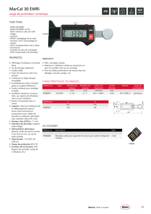 Mahr Pied à coulisse numérique 30 EWR 200 mm avec DA mK 4126699