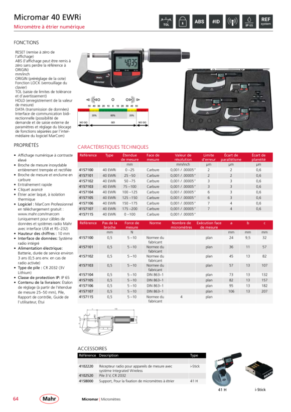 Mahr 40 EEE creuser. Micromètre extérieur SET 0-100 mm m.DA mK 4157015