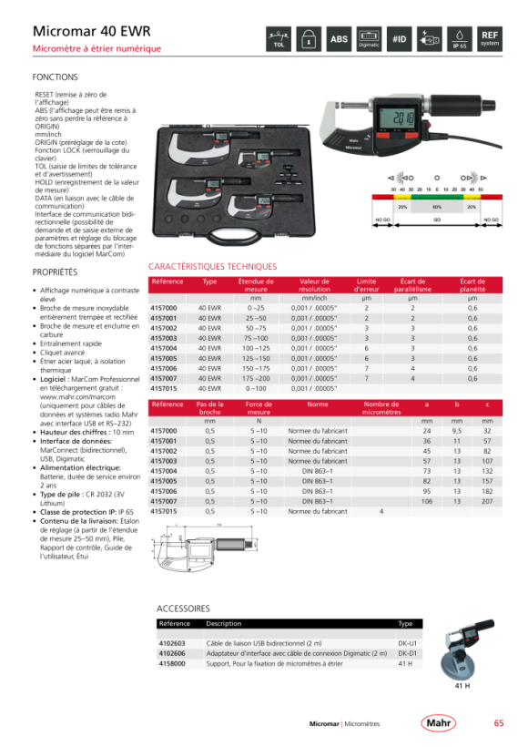 Mahr 40 EEE creuser. Micromètre extérieur SET 0-100 mm m.DA mK 4157015