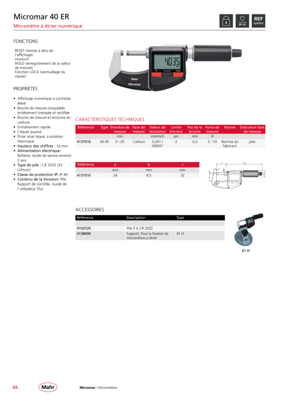 Mahr 40 EEE creuser. Micromètre extérieur 25-50 mm mK 4157012