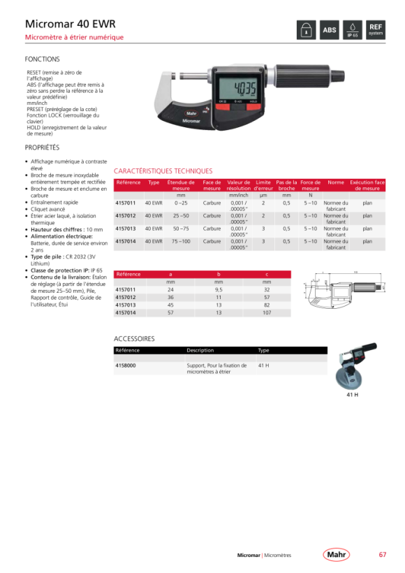 Mahr 40 EEE creuser. Micromètre extérieur 25-50 mm mK 4157012