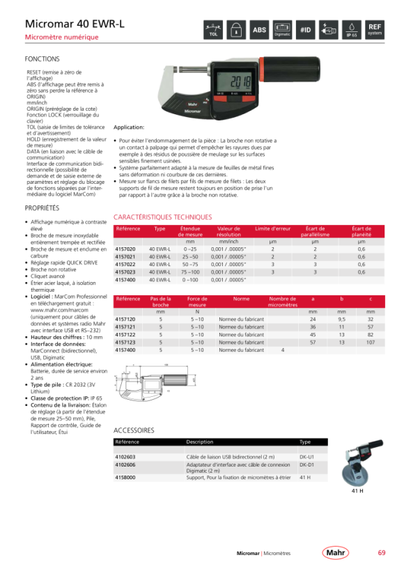 Mahr 40 EWR-L creuser. micromètre 75-100 mm m.DA mK 4157023