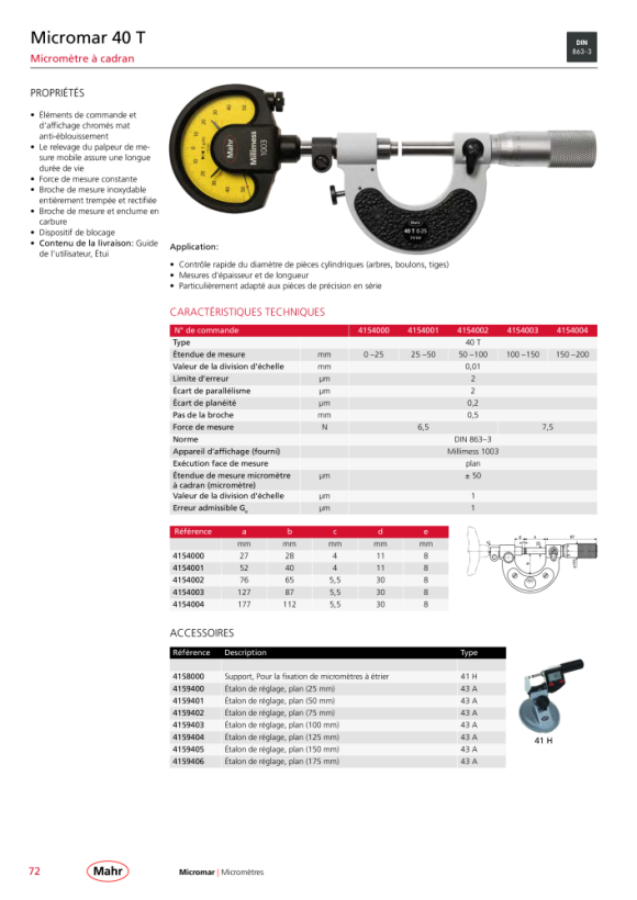 Mahr 43 A cote de pose à plat 75 mm f. mK 4159402