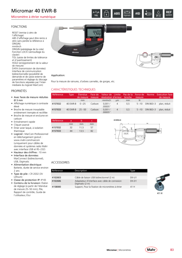 Mahr 40 EWR-B creuser. micromètre 25-50 mm m.DA mK 4157033