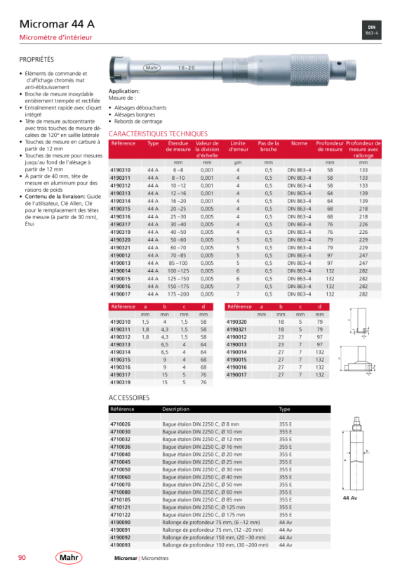 Mahr 44 A 3 points micromètre d’intérieur 6-8 mm carré.0,001 mm mK 4190310