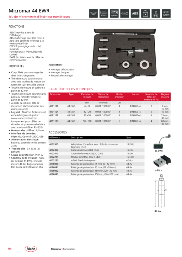 Mahr 44 EEE creuser. Jeu de micromètres intérieurs 50-100 mm mK 4191163