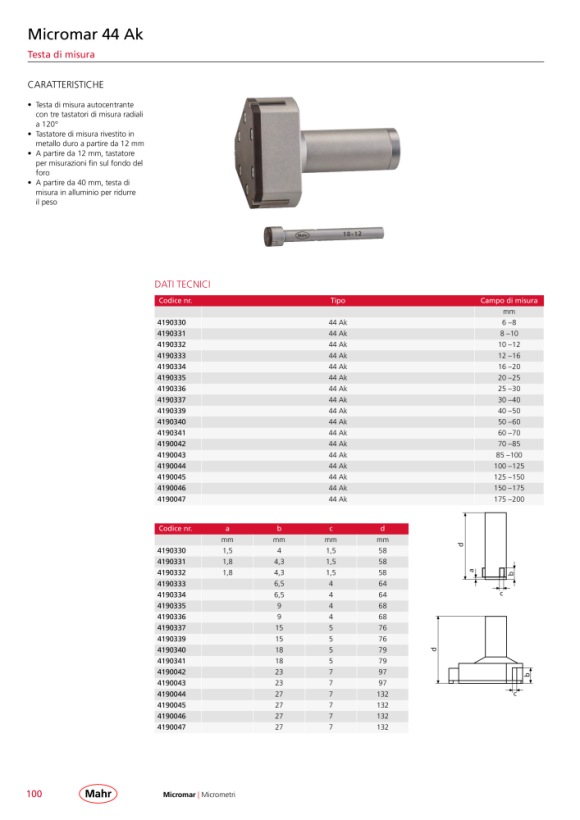 Mahr 44 Ak Measuring Head 30-40 mm (3pt.ins.meas) w.c. 4190337